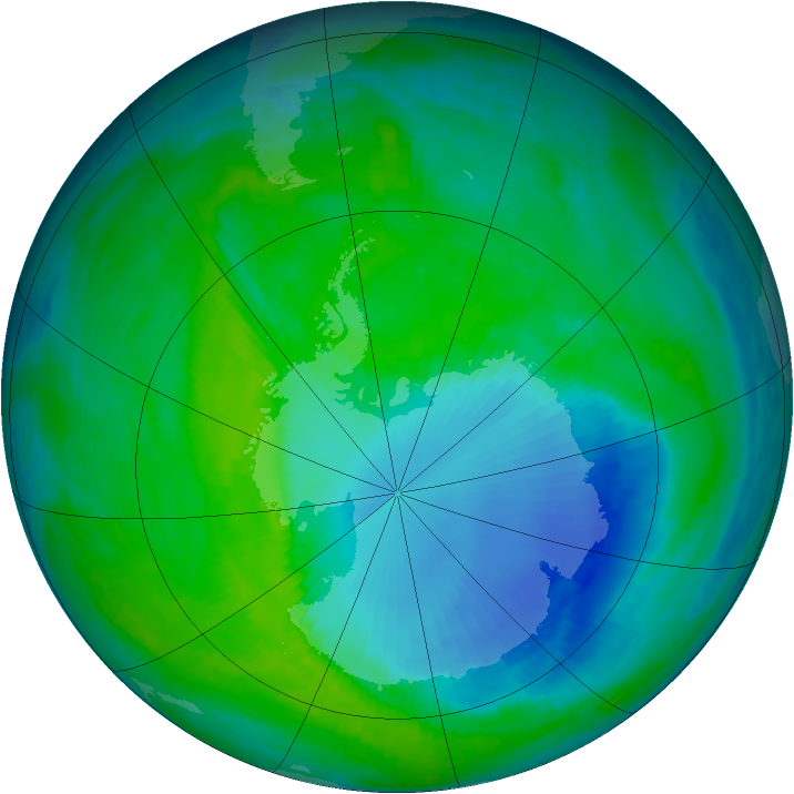 Antarctic ozone map for 15 December 1999